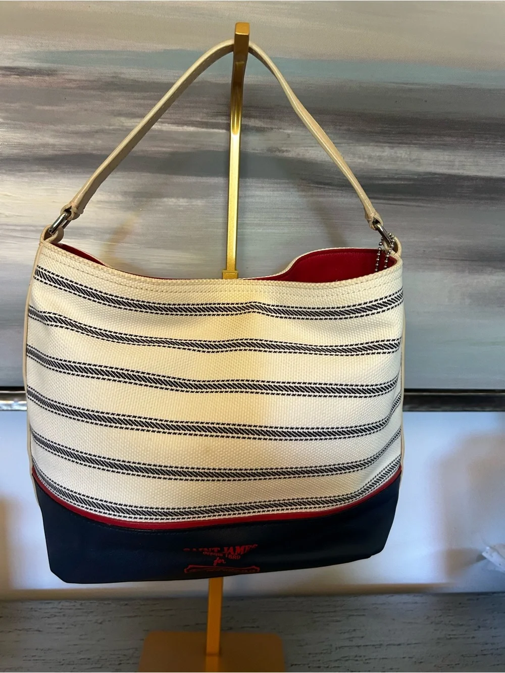 Coach x Saint James Collaboration Striped Hobo Canvas/leather accents  LIKE NEW